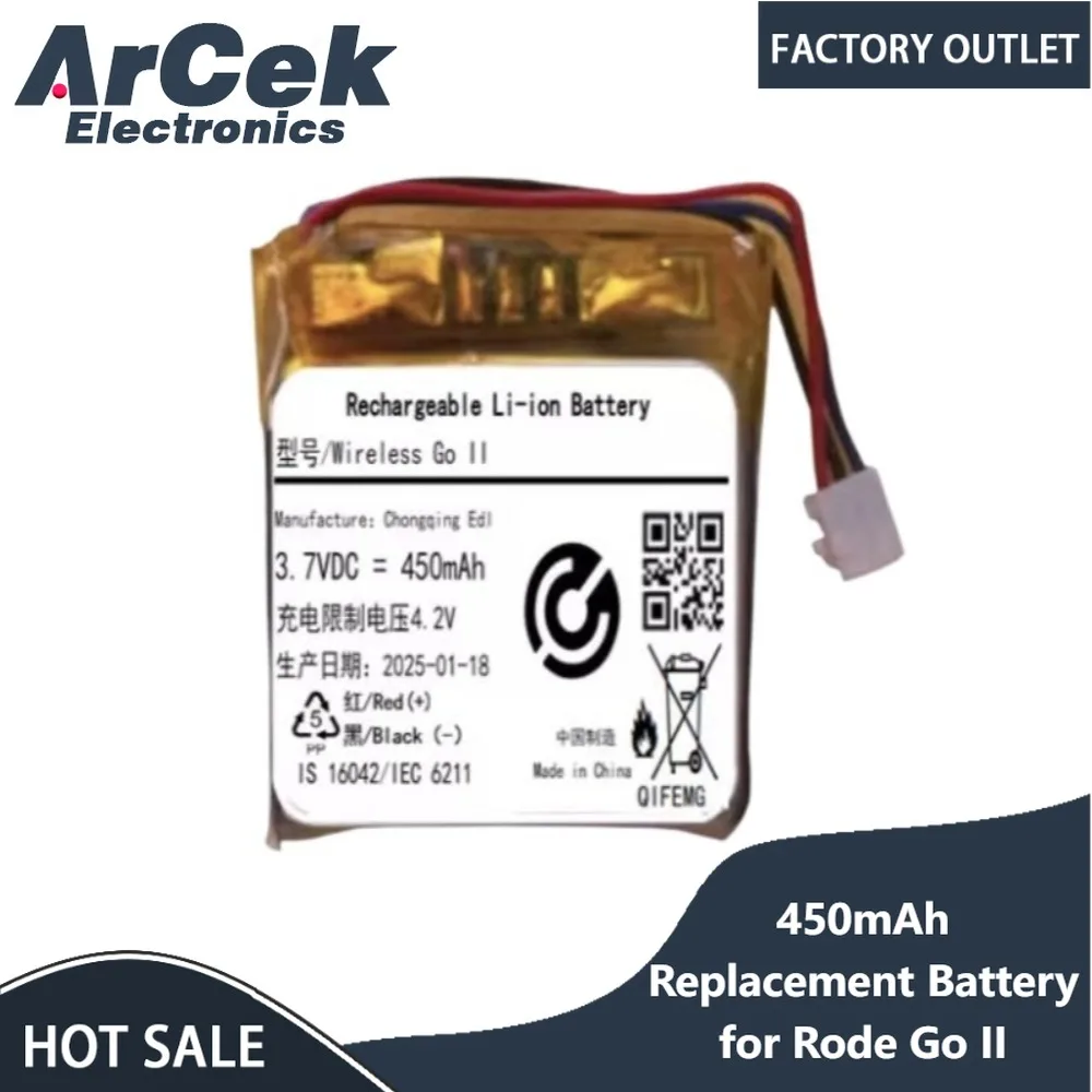 NEW 450mAh Replacement Battery for Rode Go II 2 GOII GO2 Wireless Microphone Batteries