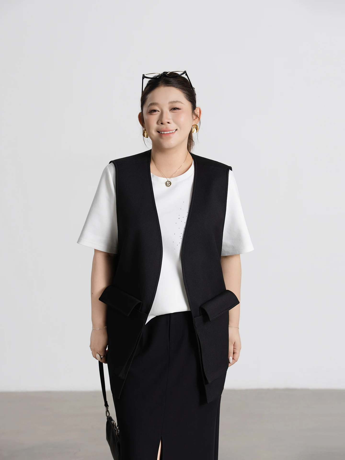 

plus Size Women's Pocket Suit Vest Spring New Loose Slimming Personality Sleeveless Jacket High Waist Korean Style Commute