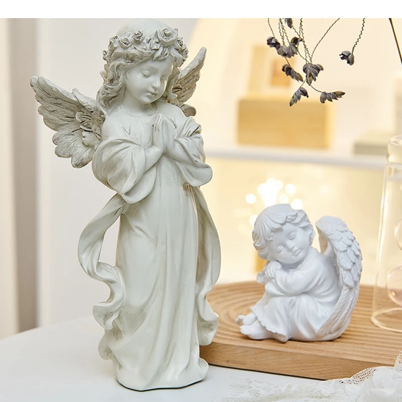 Resin Statue Sculpture Crafts Home Counter White Angel Decoration Living Room Figure Household Items