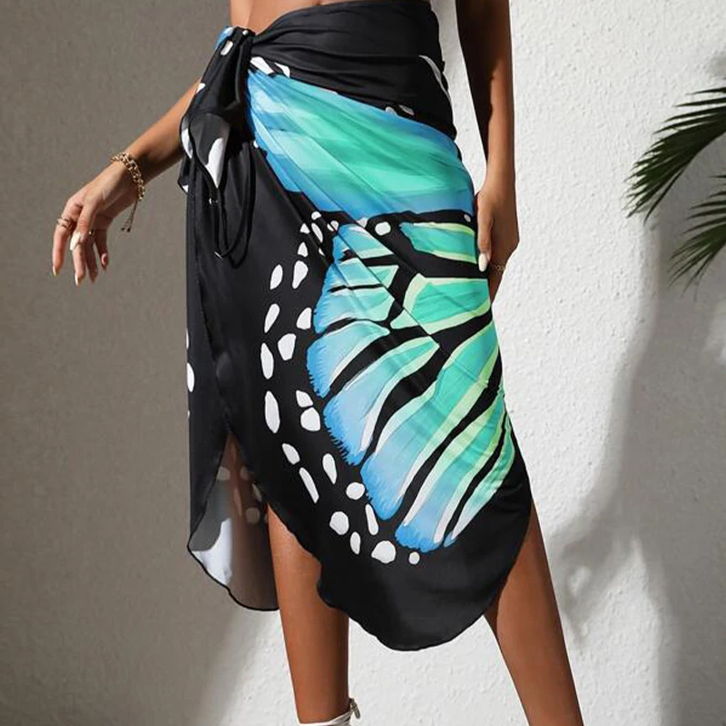 One-piece Swimsuit Butterfly Print Halter Group, Long Dress A Variety Of Diy Wear With Bathing Suit Ladies