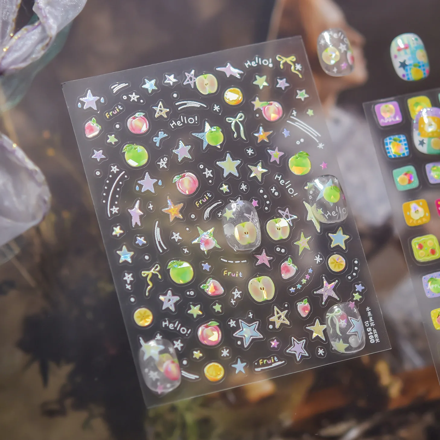 Verano Flash colorido fruta estrella alta calidad Nail Art pegatina diseño decoración calcomanías DIY arte manicura T-5160