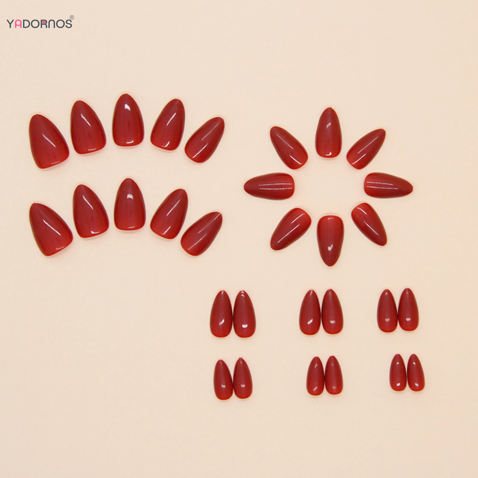 24Pcs Simple Red Fake Nails Mid-length Almond Press on Nails Art Wearable Oval Full Cover False Nail Tips for Women and Girls