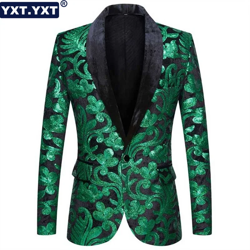 Luxury Jacket Blazer Male Suit 2023 New in Casual Floral Sequin Tuxedo Blazers Men One Button Shawl Collar  Dress Suit Jacket