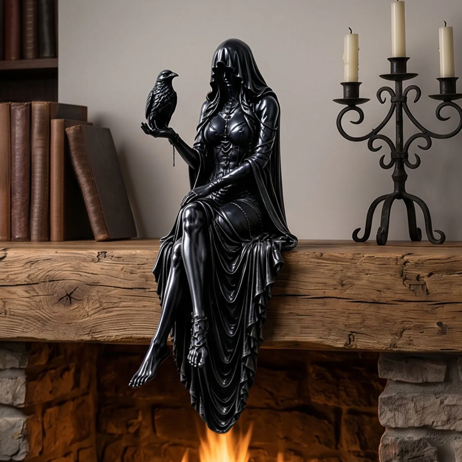 Resin Gothic Raven Shelf Sitter Statue Macabre Desk Decor Witchy Room Decoration Ornaments for Home Garden Yard Decorations