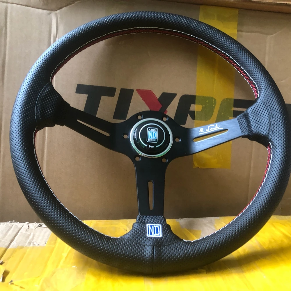 

JDM Racing Classic 14Inch Nardi Steering Wheel JDM Rally Drift Real Leather Nardi Steering Wheel Volantes For VW BMW Toyota Game