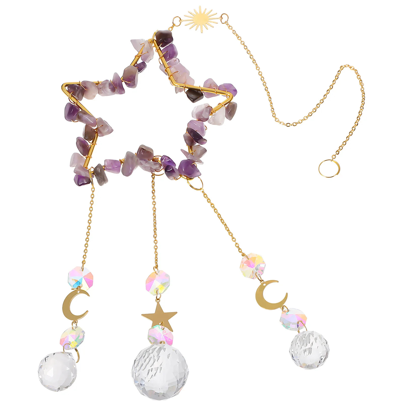 

Attractive Hanging Crystal Suncatcher With Star Moon Decoration For Home Garden Use