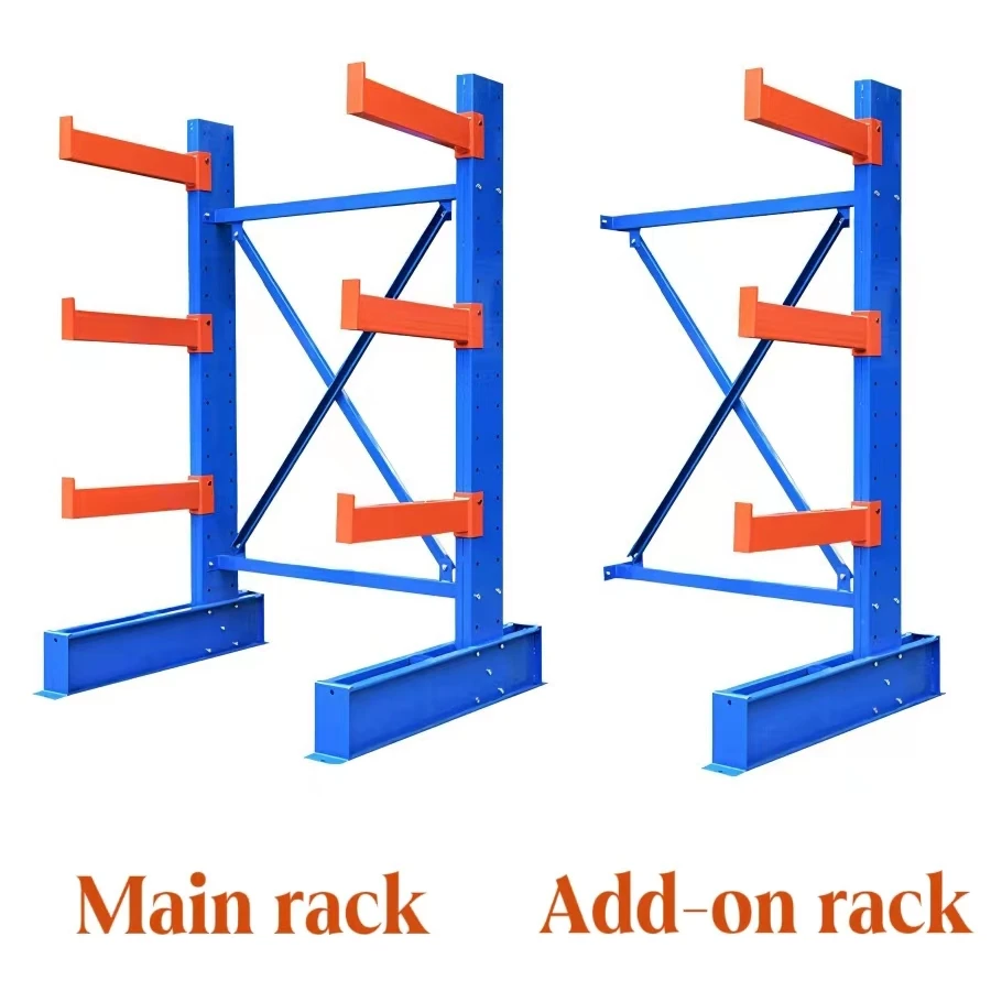 Customizable steel cantilever shelves with 4 layers, L-shaped design, 500-2000kg load capacity, multifunctional storage