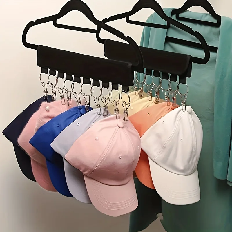 Baseball Cap Hat Organizer with Storage Clips: Perfect for Closet Display and Accessory Storage - Suitable for Men and Women