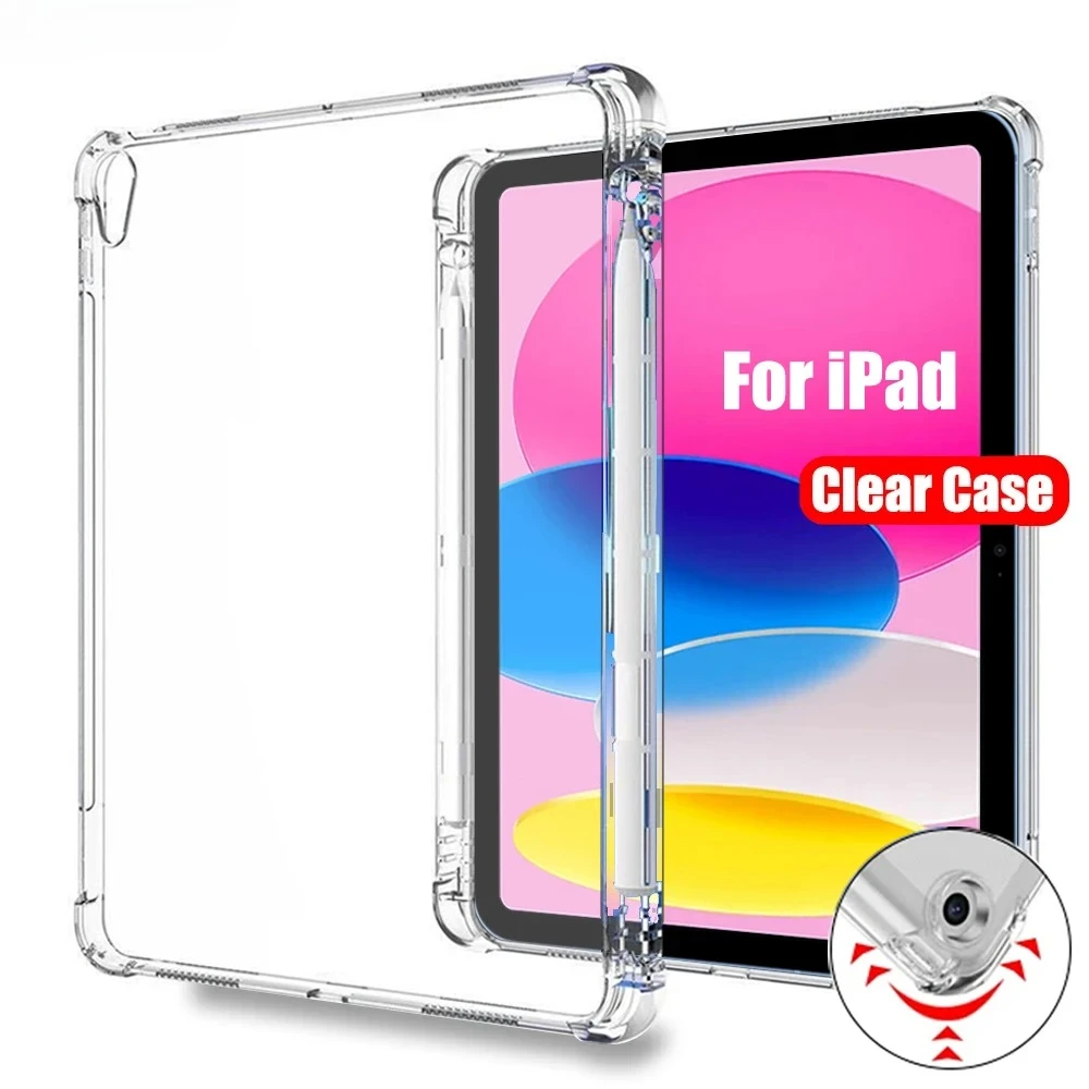 2026 Clear Case for IPad A19 12th A16 11/10th with Pencil Holder Case Air 8 11