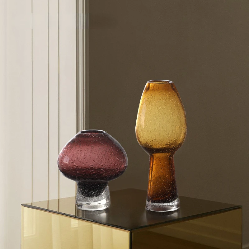 

Stained Glass Vase Sparkling Glass Bottle Geometric Mushroom Shape Flower Vase Terrarium Home Decoration Accessories