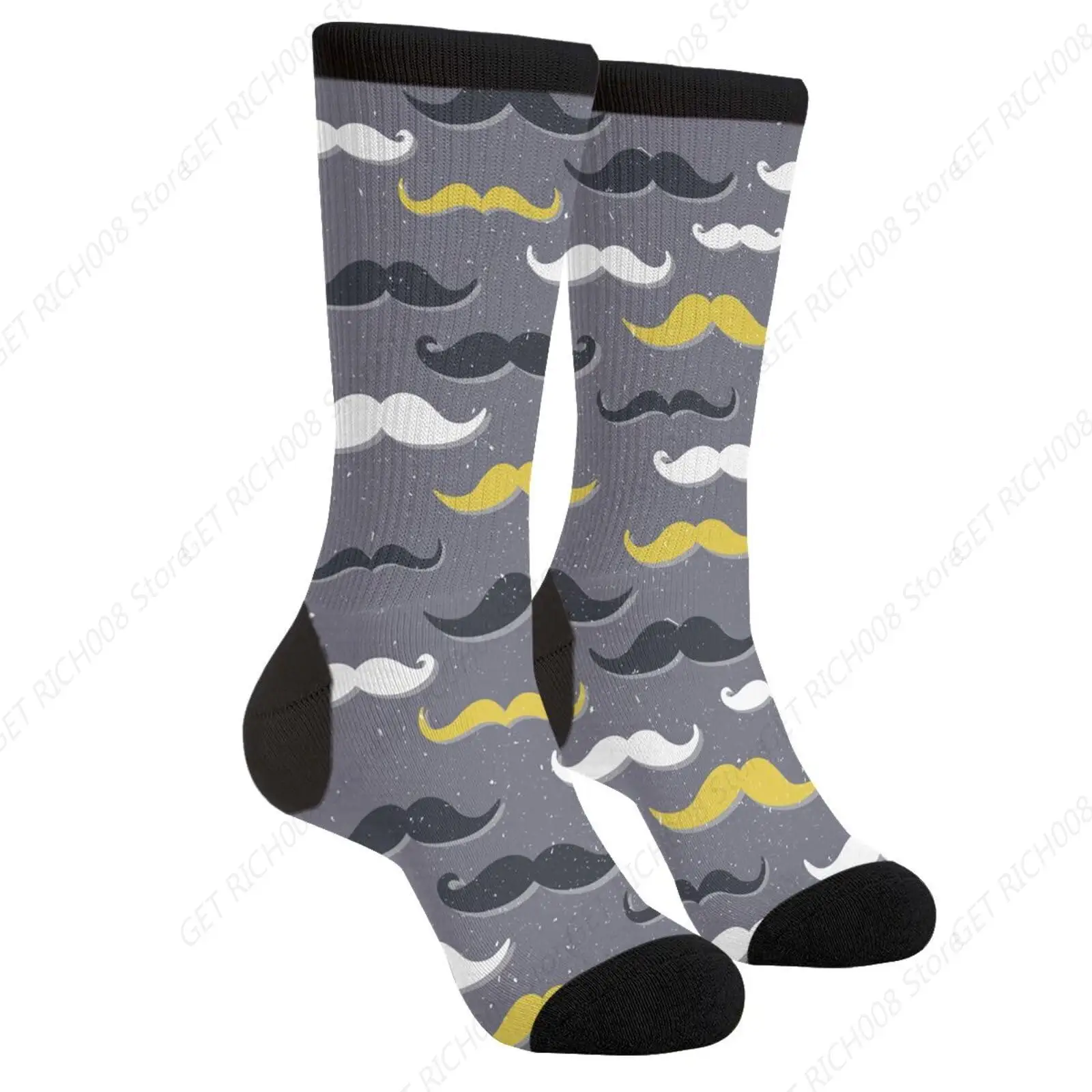 Colorful Cool Mustache Gentleman Mustaches Casual Funny Funky Novelty Socks For Men Women One Size