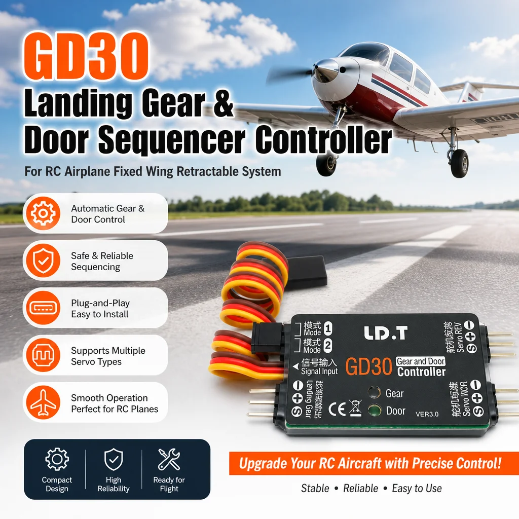 GD30 Landing Gear and Door Sequencer Controller for RC Airplane Fixed Wing Retractable System with Servo Control
