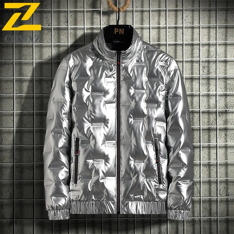 سترة COMXZ الرجالية القصيرة العصرية بياقة واقفة للتنقل والمكتب سترة دافئة لامعة للمشي لمسافات طويلة مريحة معطف شتوي للحماية من البرد