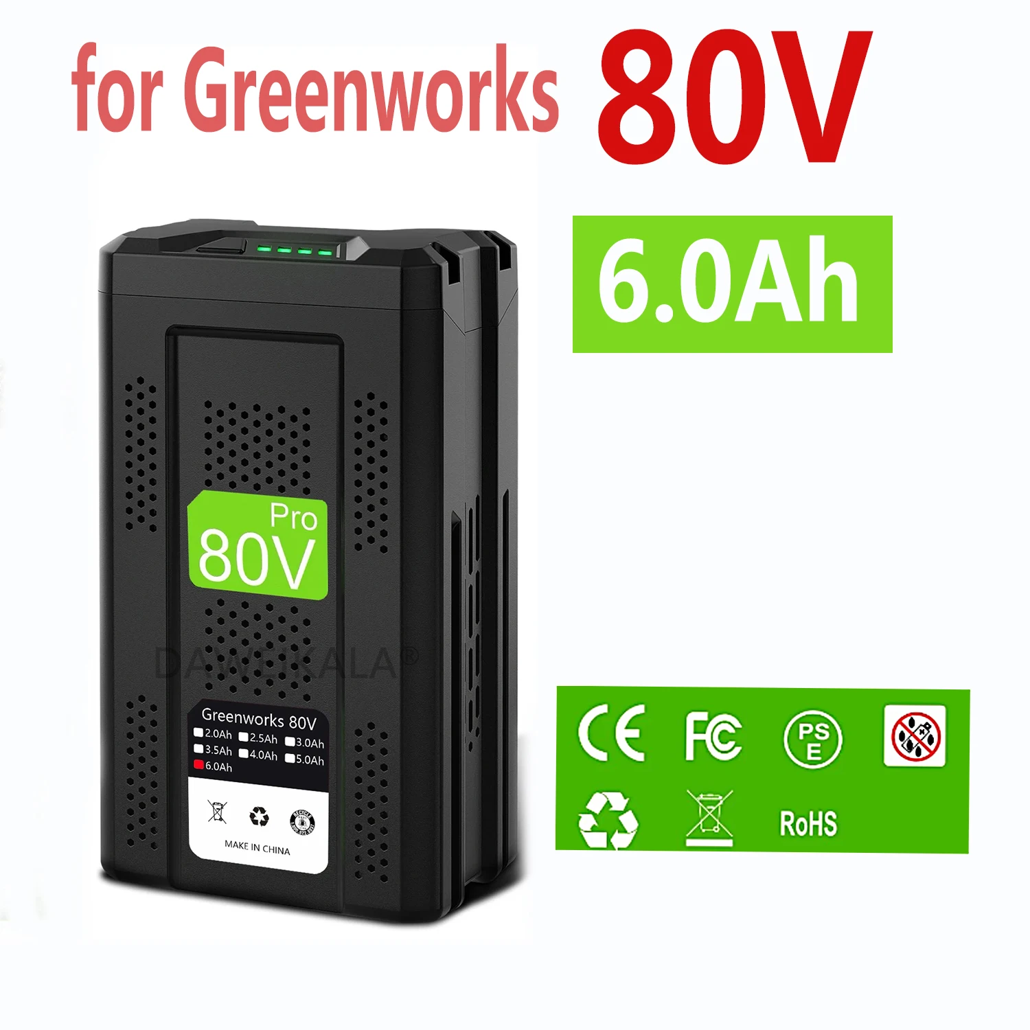 Rechargeable Battery for Greenworks 80V Replacement Battery 6Ah Lithium Ion Battery for GBA80200 GBA80250 GBA80400 GBA80250