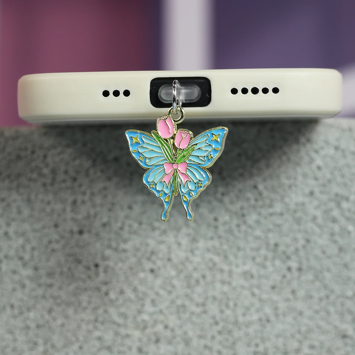 Phone Dust Plug Beautiful Butterfly  Accessory Decoration Hanging Pendant Suitable For Iphone For Samsung Type-C Charging Port