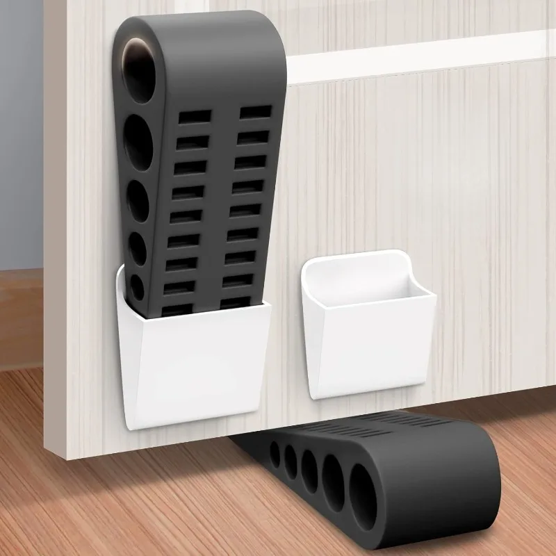 

2/4 Pack Rubber Door Stoppers with Holder Heavy Duty Wedge for Home Office Garage Fits Carpet Concrete Tile Wood Linoleum Floors