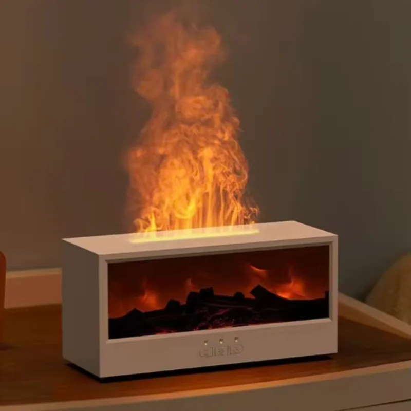 YS Powered Plastic Retro Fireplace Aromatherapy Humidifier with 3D Simulated Flame Remote Control & Household Desktop Use