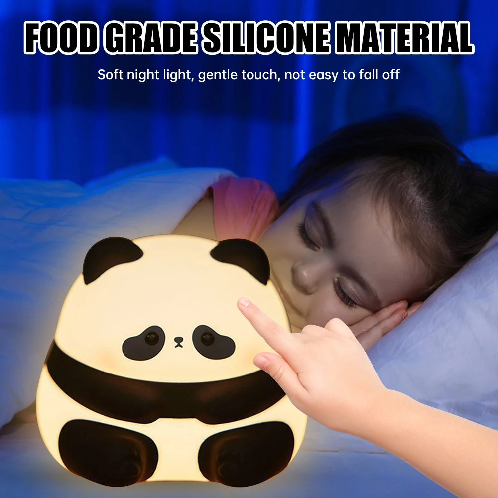 LED Night Light Cute Panda Cartoon Animals Silicone Lamp USB Rechargeable Timing Sleeping Lamp Bedroom Decoration for Children