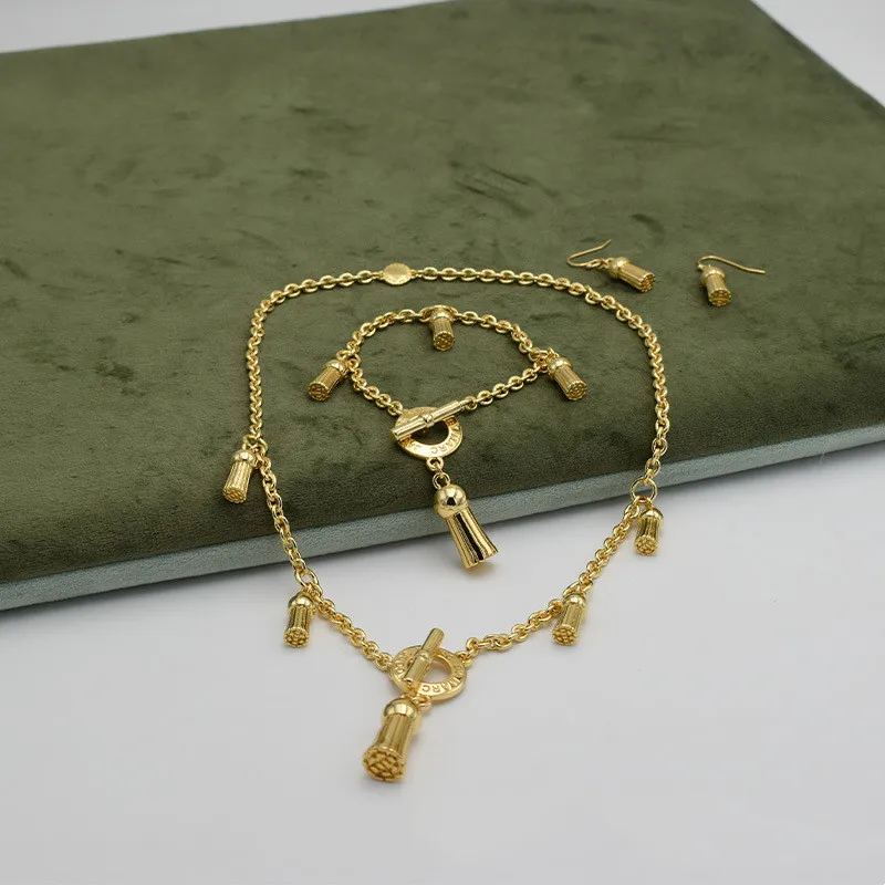 

Vintage minimalist letter tassel necklace earring bracelet set