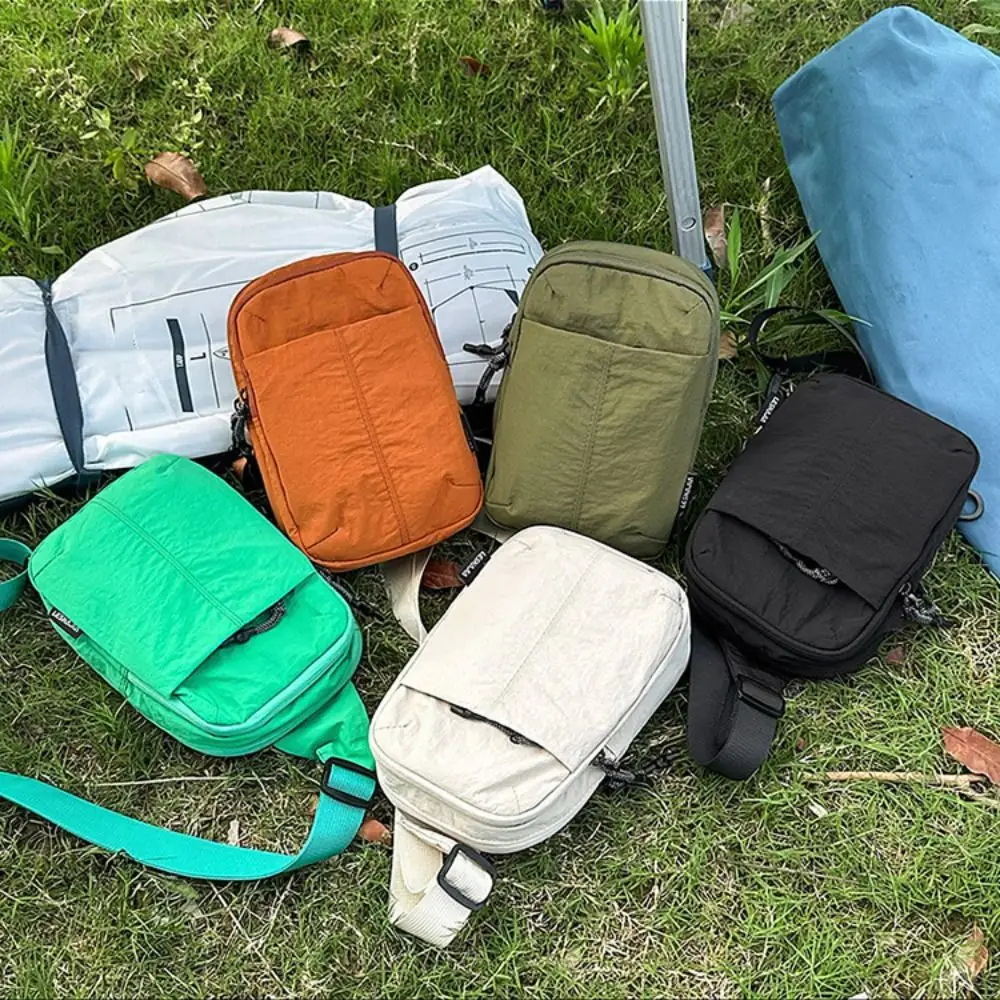 

Solid Color Nylon Shoulder Bag Lightweight Waterproof Sports Crossbody Bag Korean Style Large Capacity Outdoor Chest Bag