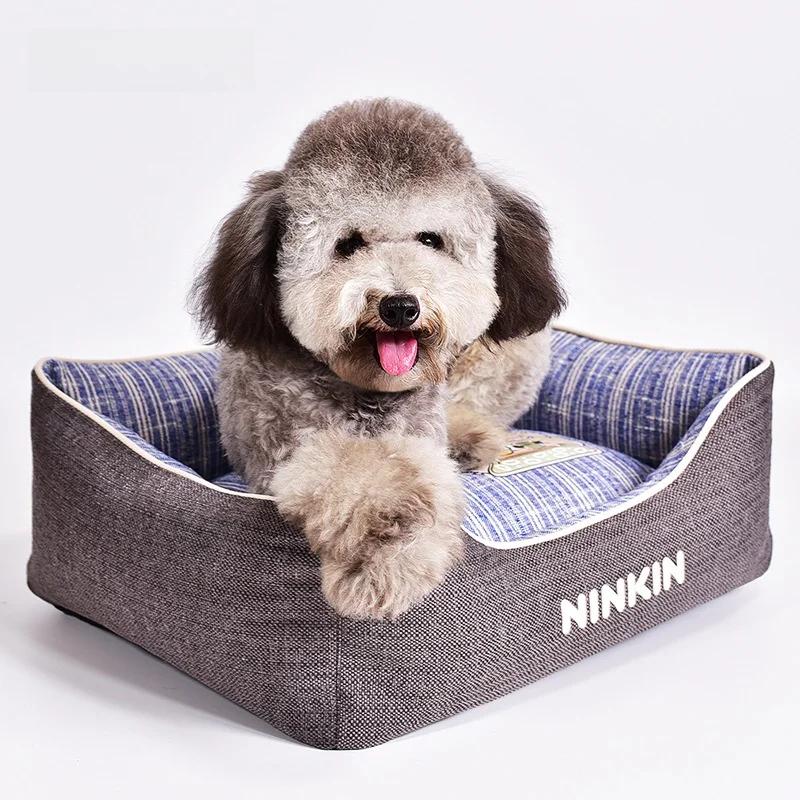 

Новая хлопковая бамбуковая кровать для собак с узором, устойчивая к разрыву, съемный чехол без оделки, подходит для средних собак в помещении