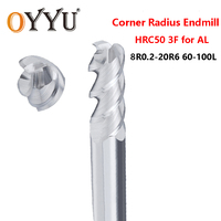 OYYU HRC50 3F Carbide Corner Radius End Milling Cutter for Aluminum Router Bit Tungsten Steel Round Nose End Mill CNC 60L-100L