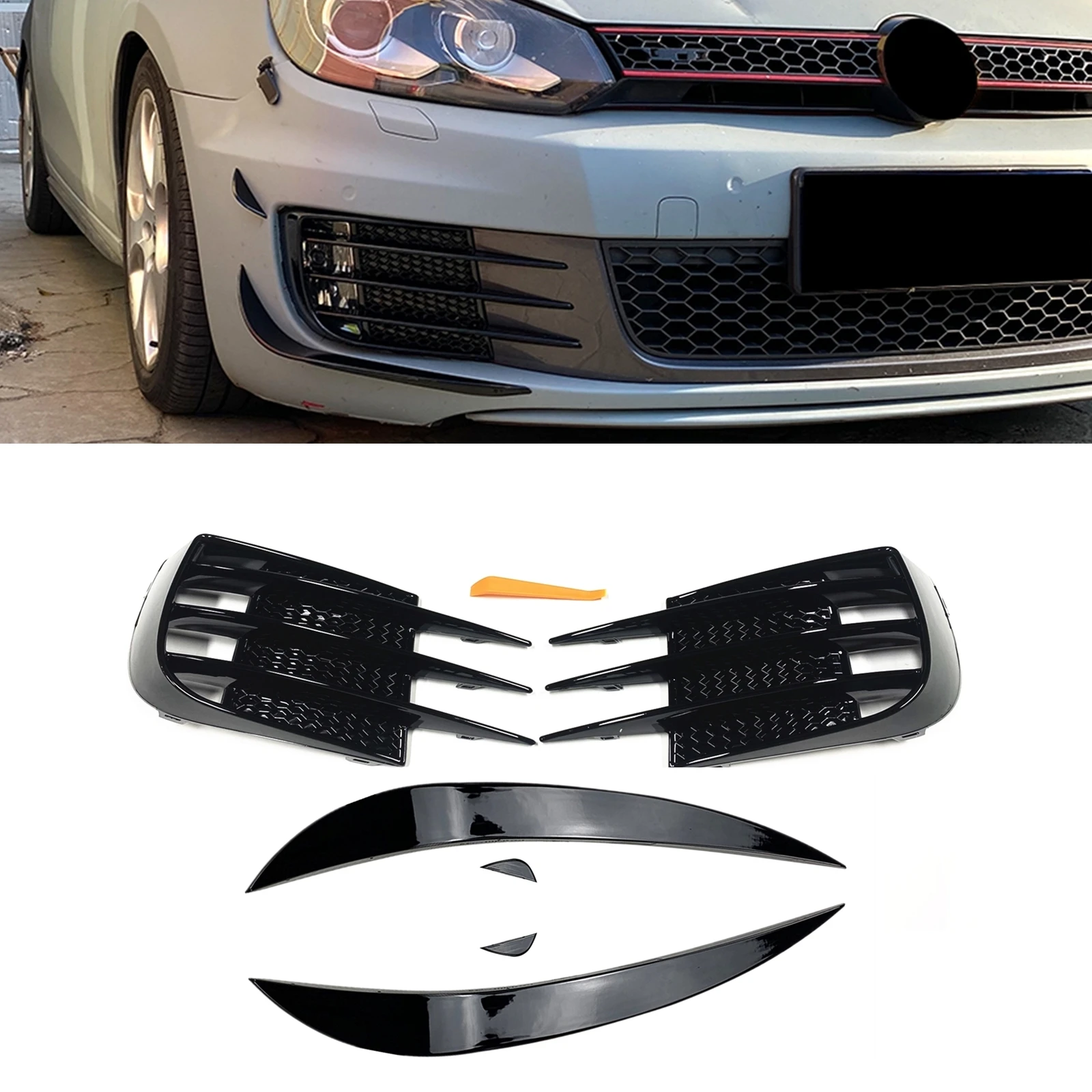 For Volkswagen VW Golf 6 MK6 GTI GTD Front Bumper Fog Light Cover Trim Black Air Vent Intake Grille Grill Lamp Hood Frame Bezels