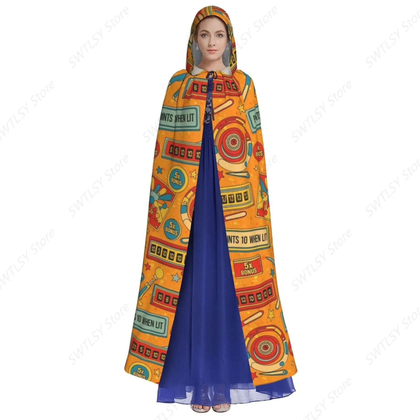 Wizard Cape Hooded Cloak Halloween Costume Compatible with Cartoon Pinball Orange for Women Men Cosplay Party