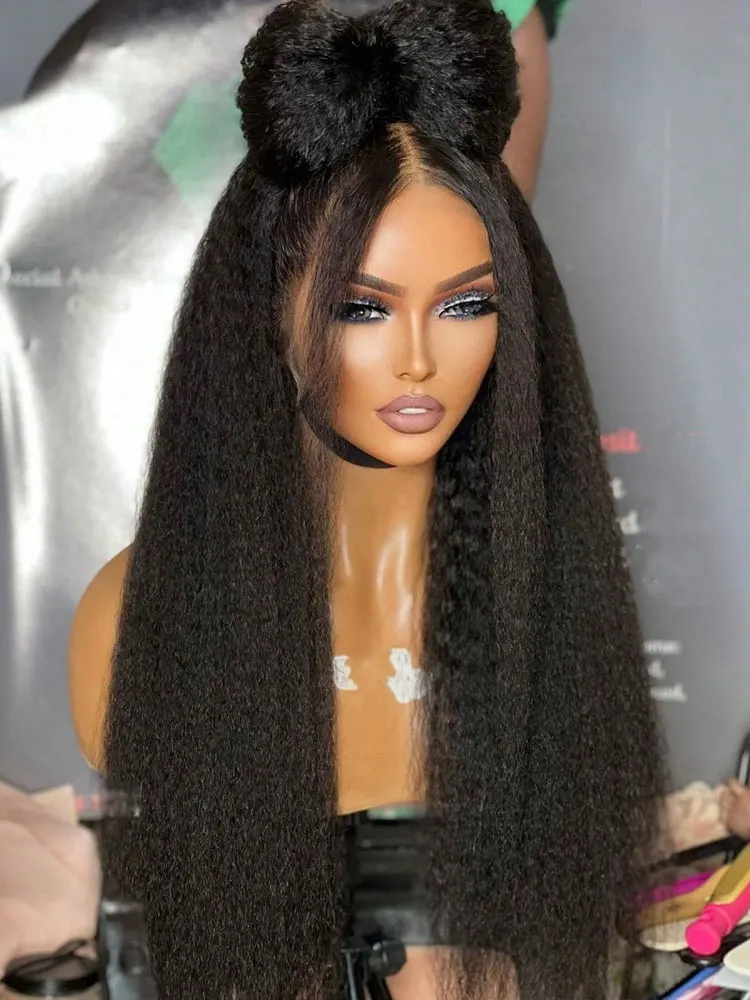 

32 Inch 13x4 Lace Front Kinky Straight Wigs 250% Human Hair HD Transparent Straight Frontal Closure Hair Wigs 5x5 Glueless Wigs