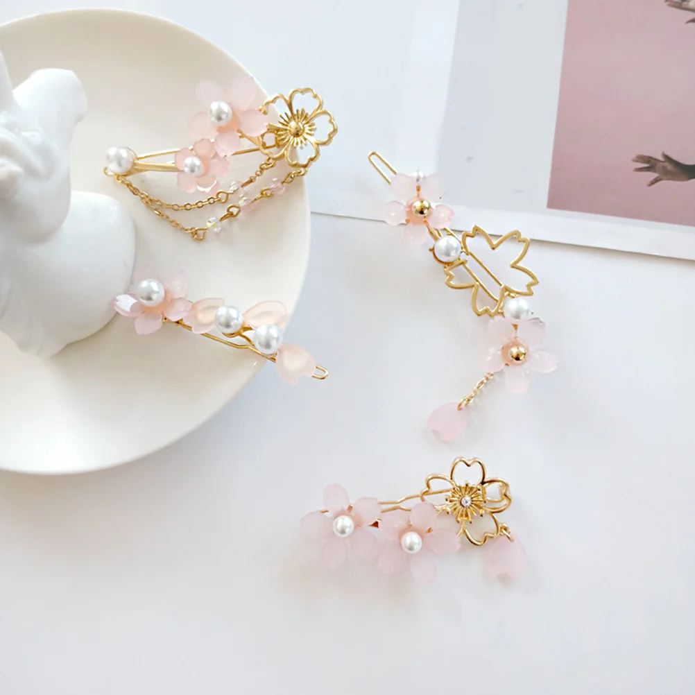 2 Pcs Hairpin Cherry Blossom Student Barrettes Ornaments for Women Resin Flower Clip Girls