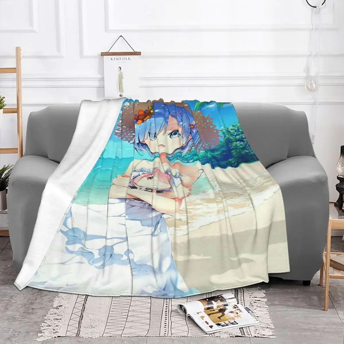 

Cute Rem Baby Blankets Sofa Cover Coral Fleece Plush Print Anime Gift Thin Throw Blanket for Bed Car Bedding Portable Throws