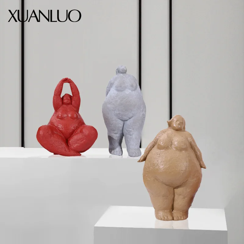 Nordic Plump Woman Figurine Creative Abstract Figurine Artwork Living Room Nordic Designer Decorative Item Resin Figurine