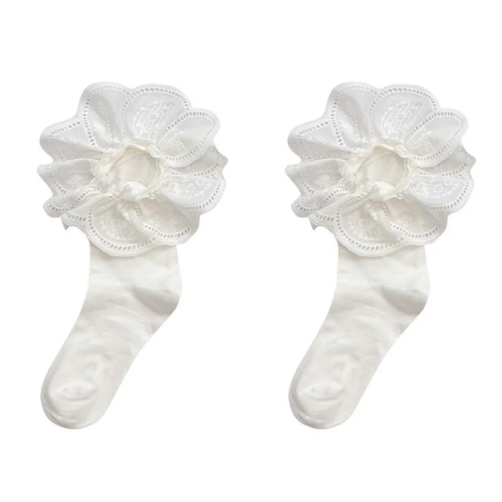 

Casual Ballet Style Ruffle Socks Mid Tube White Embroidered JK Cotton Socks Lace Lotus Leaf Shape Short Sock Running