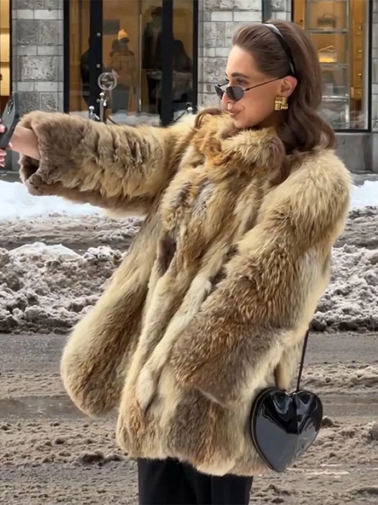 Abrigo corto grueso de piel sintética para mujer, cárdigan de felpa de manga larga con cuello en V, chaqueta elegante y cálida para invierno