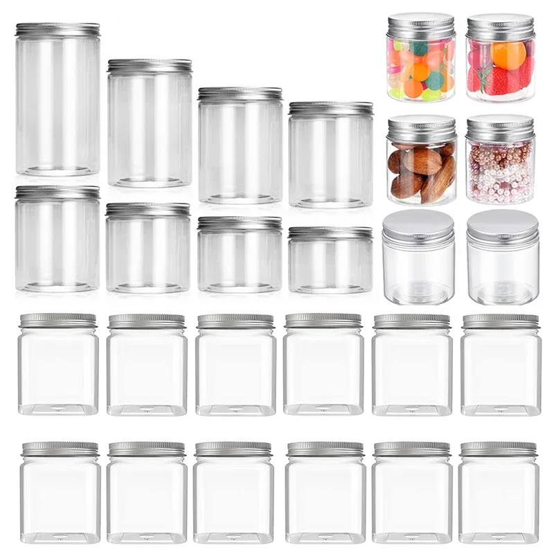 

50pcs 20g-150g Empty PET Plastic Clear Cosmetic Jars with Aluminum Lids Makeup Storage Face Cream Refillable Bottle Sample Pots