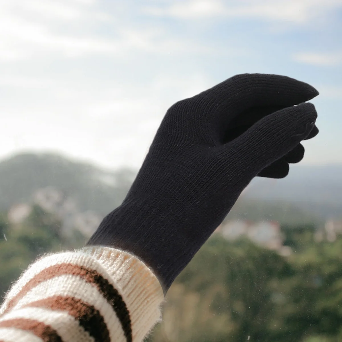 

1 пара зимних теплых перчаток из вязаного материала премиум-класса, однотонные, прочные, удобные, варежки с длинными пальцами, для холодной погоды