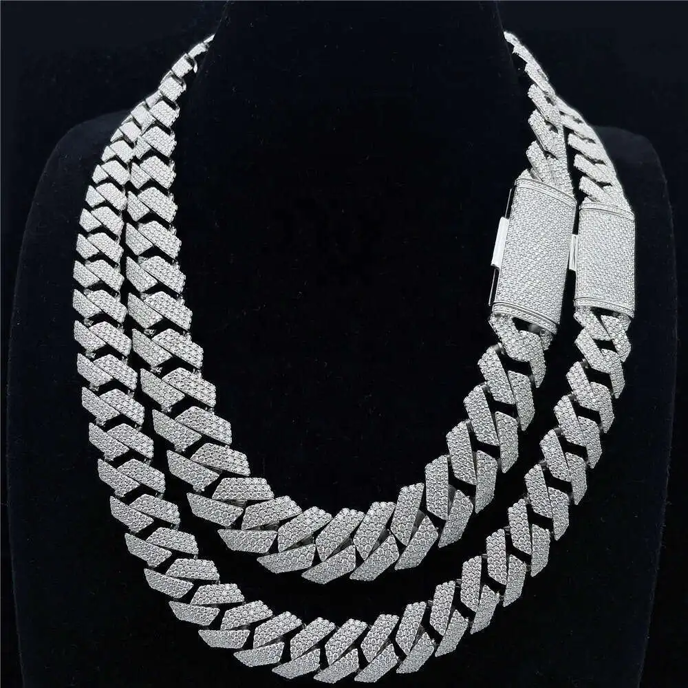 Fully Setting S925 Vvs Moissanite Diamond 18mm Prong Iced Out Custom Cuban Link Chain Hip Hop Jewelry