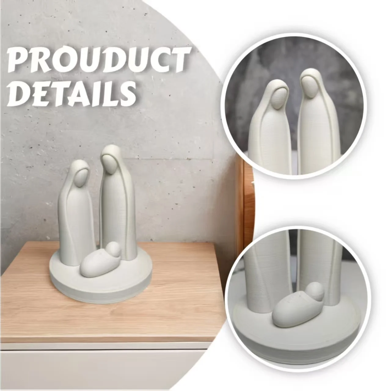 Minimalistische Krippenfigur, Abstrakte Heilige Familie Skulptur, Moderne Jesus-Geburt Statue für Heim-Dekoration & Religiöse Geschenke – Detail 3