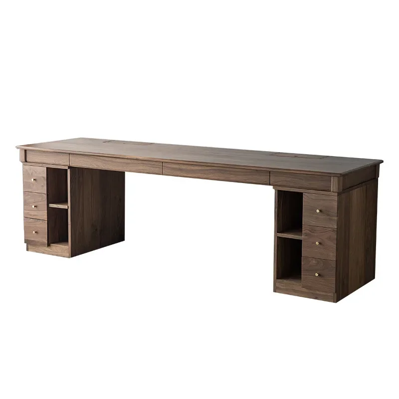 

Nordic all solid wood black, walnut retro double desk, simple Japanese log, desk cherry wood computer desk