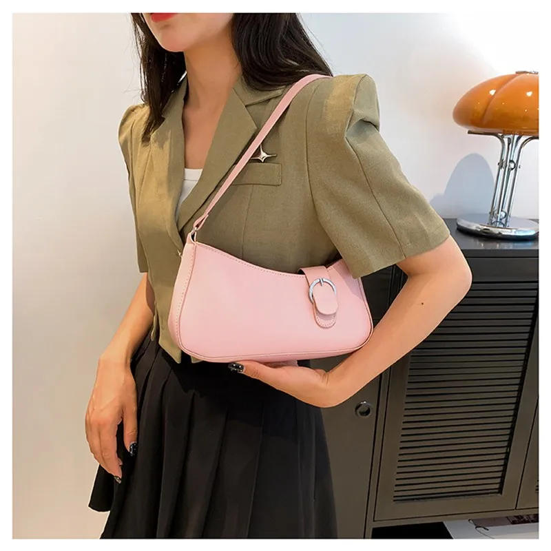 Fashion Solid Color PU Leather Shoulder Bags Women Summer Trendy Casual Shopping Square Handbags Designer Ladies Underarm Bags