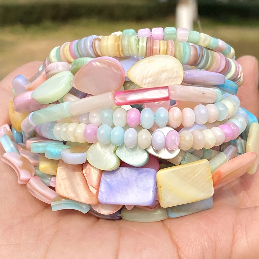 Natural Macaron Colorful Shell Beads Love Heart Tube Star Moon Loose Beads For Jewelry Making DIY Bracelet Necklace Accessories