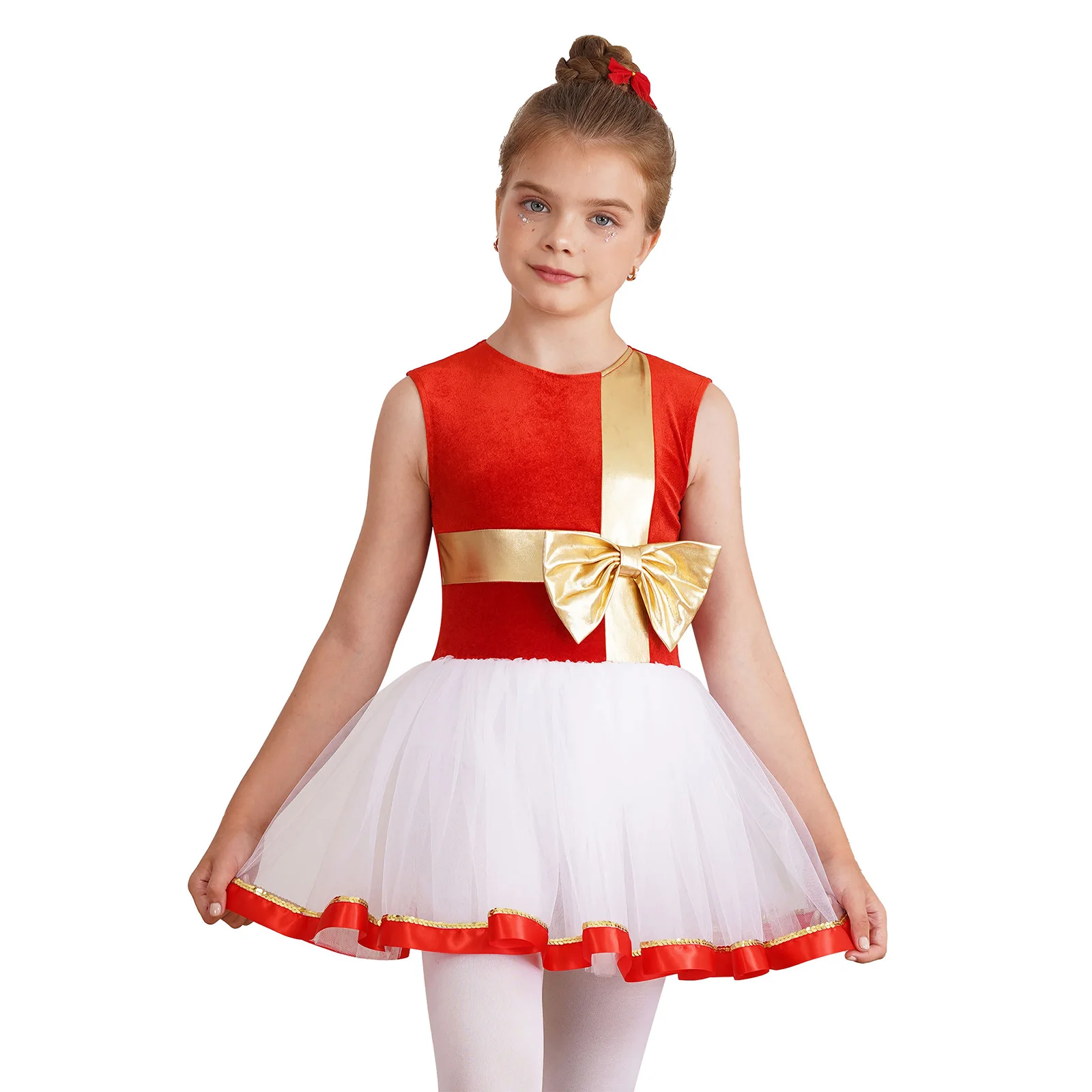 Girls Christmas Santa Claus Costume Holiday Festive Dance Stage Performance Dress for Kids Xmas Cosplay Party Birthday Gifts