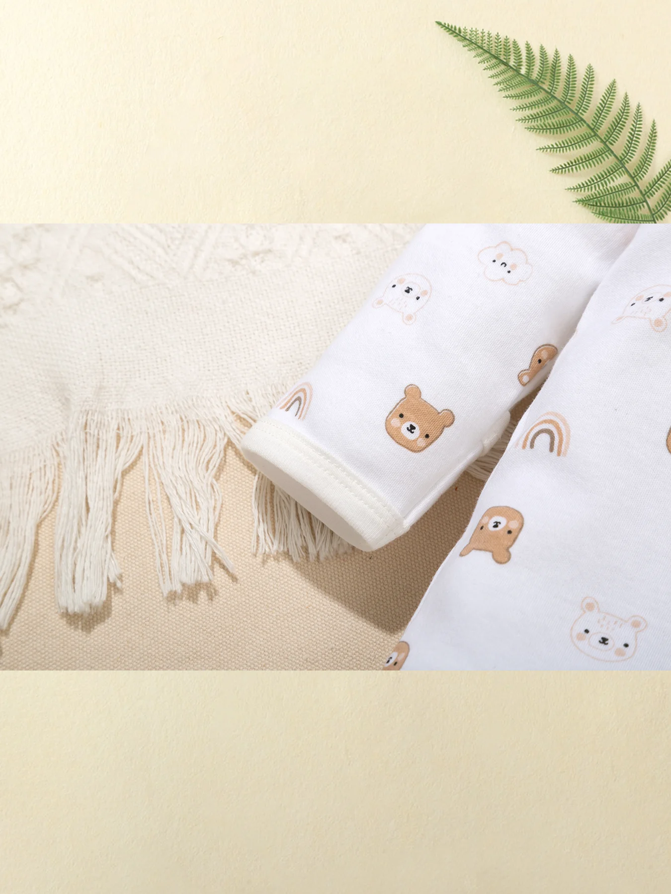 TtkaaBaby Baby-Jungen-Set aus 100 % Baumwolle mit Bären- und Wolkenmuster, langärmlig, mit Doppelreißverschluss, zweiteiliger Baby-Strampler – Geschenk zum Vollmond – Detail 4