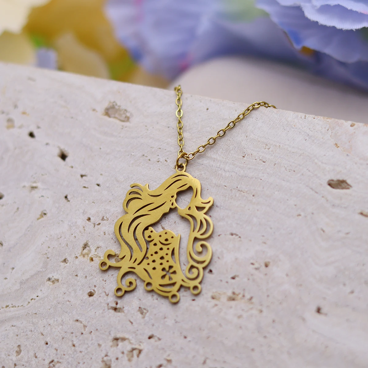 Cxwind حساسة الشعر الطويل الجمال زاوية فتاة قلادة قلادة الفولاذ المقاوم للصدأ سلسلة المختنق مجوهرات الزفاف هدية عيد ميلاد