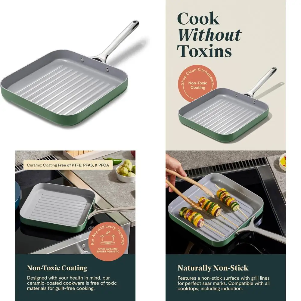 

Non-Stick Ceramic 11 Oven-Safe Grill Pan, PTFE and PFOA Free, Compatible with All Cooktops, Healthy Cooking Option