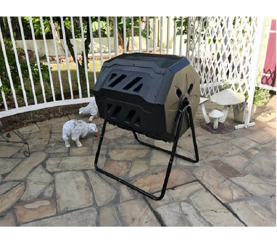 Outdoor Garden Compost Tumbler Bin with Thermometer 160L Compost Bin Waste tumbling compost barrel Composter with Metal Stand