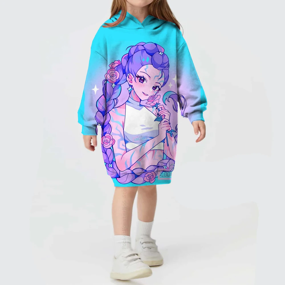 

Spring and Autumn New KPop Demon Hunters Children's Hoodie Dress 3D Casual Sportswear Cartoon Girls' Hoodie