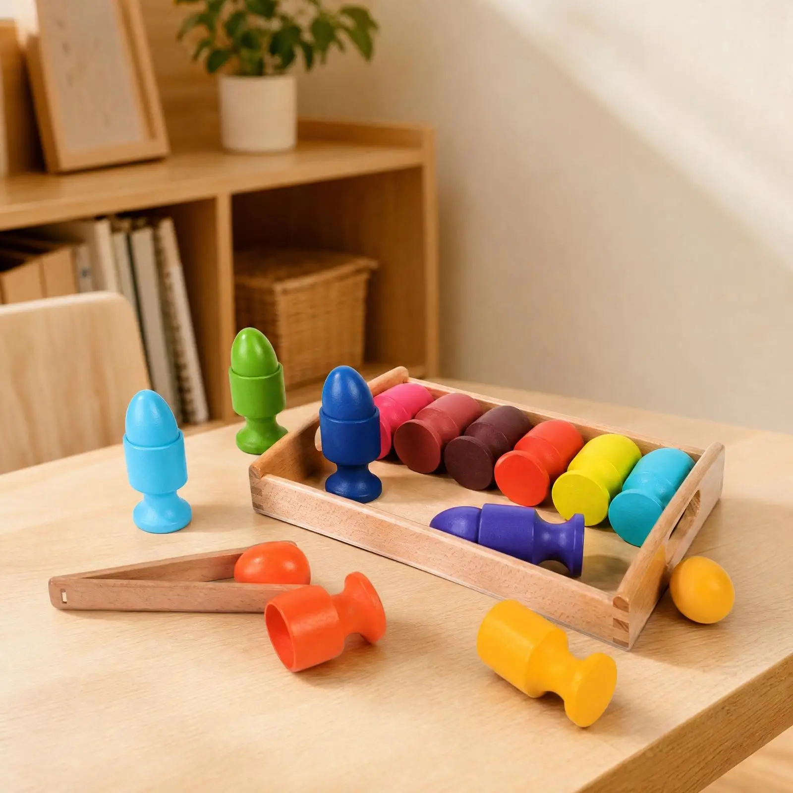 Wooden Egg and Cup Sorting Set Hands-on Wooden Color Sorting Toy Montessori Fine Motor Skills Toy for Preschoolers, Young