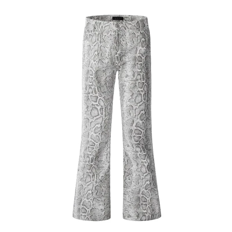 Men's Women's 2025 Fashion High Street Trousers Snake Pattern Design Pants Male Micro Flared Pants Slim-fit Versatile Trousers