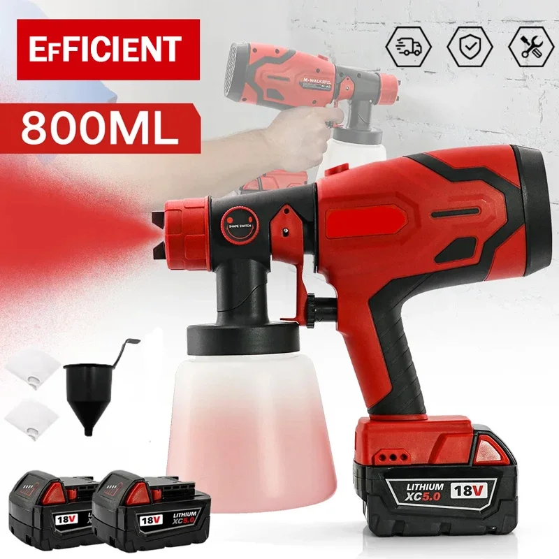 For Milwaukee 18V Battery Cordless Electric Spray Gun High Power Paint Sprayer Portable Auto Furniture Steel Coating Airbrush